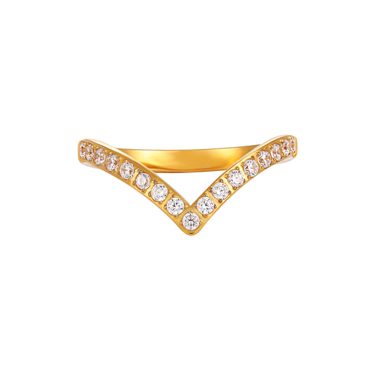 V-Shape Electroplated Gold Rings for Women