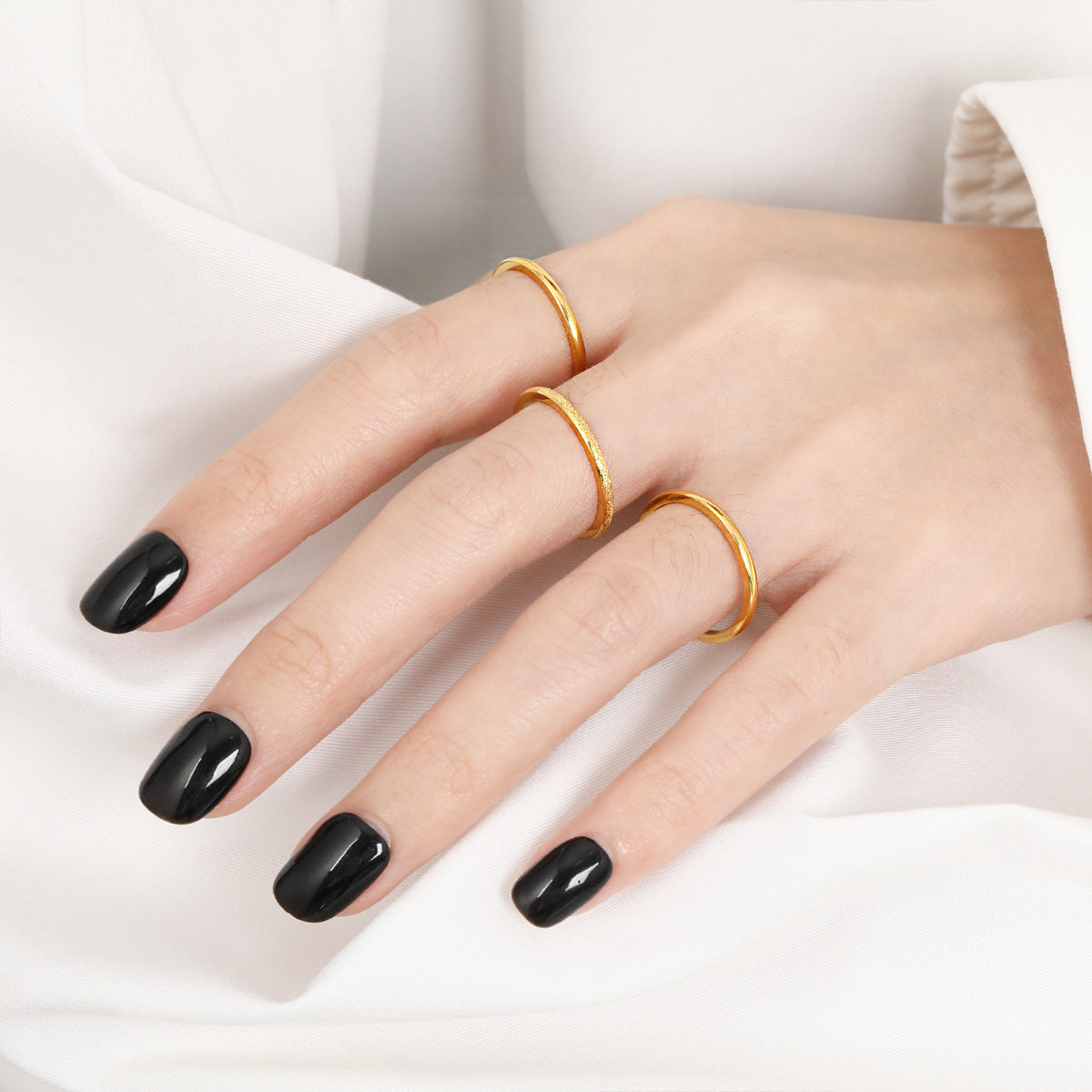 Triple Stacked Plain Gold Women's Rings