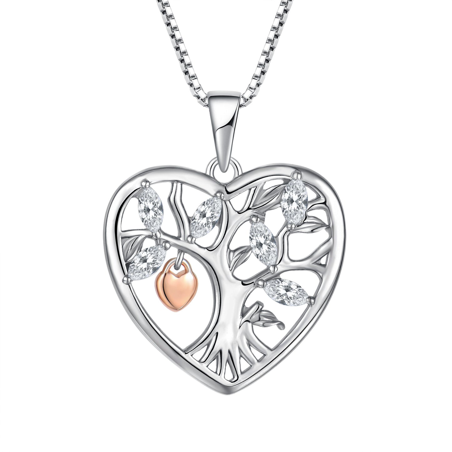 S925 Tree of Life Heart Pendant Necklace for Women