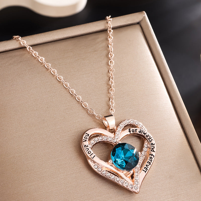 Heart Pendant Constellation Stone Necklace for Women（Gold）