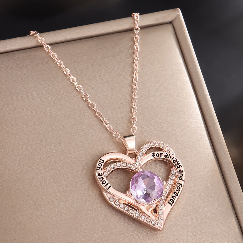 Heart Pendant Constellation Stone Necklace for Women（Gold）