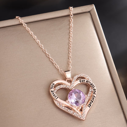 Heart Pendant Constellation Stone Necklace for Women（Gold）