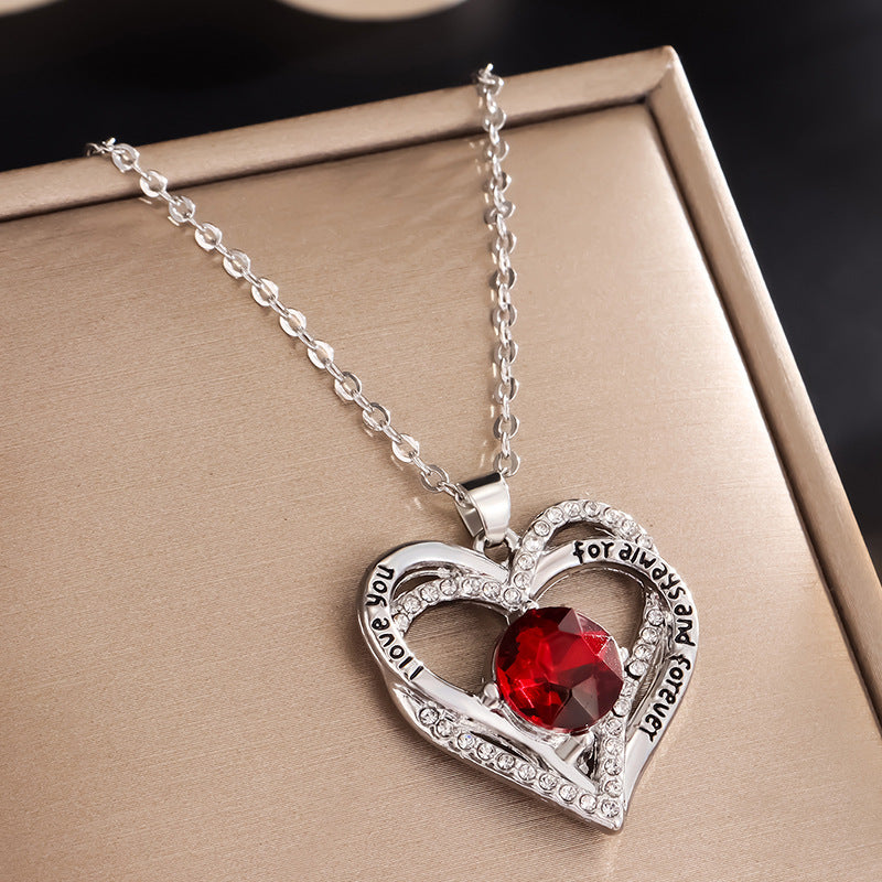 Heart Pendant Constellation Stone Necklace for Women（Silver）