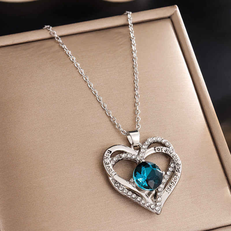 Heart Pendant Constellation Stone Necklace for Women（Silver）