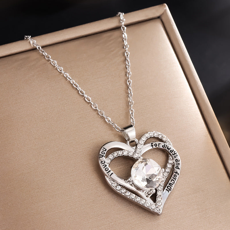 Heart Pendant Constellation Stone Necklace for Women（Silver）