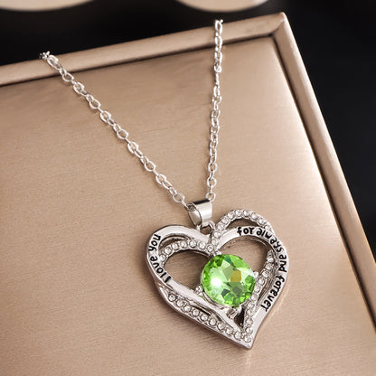 Heart Pendant Constellation Stone Necklace for Women（Silver）