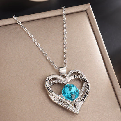 Heart Pendant Constellation Stone Necklace for Women（Silver）